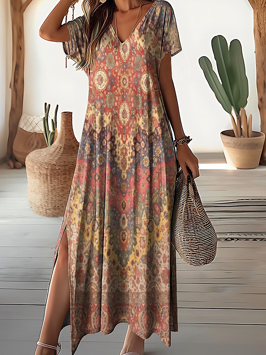 Vestido Feminino Longo Floral com Decote em V Ferrazi