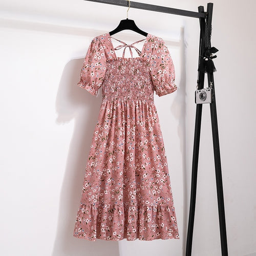 Vestido Feminino Midi Plissado Florido de Verão Ferrazi