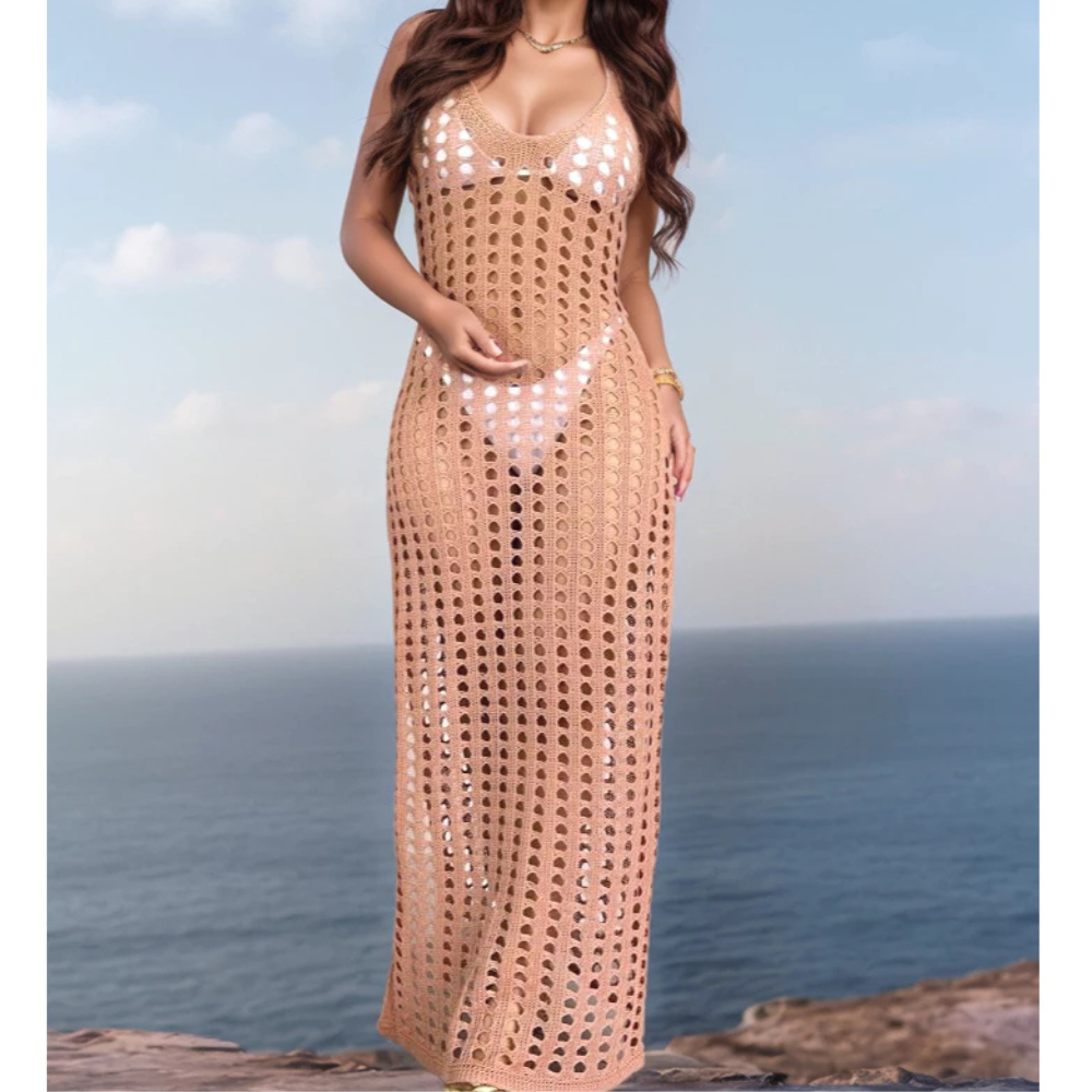 Vestido Saída de Praia Feminino Longo em Crochê Rendado Ferrazi