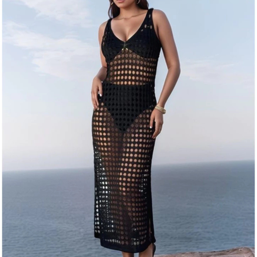 Vestido Saída de Praia Feminino Longo em Crochê Rendado Ferrazi