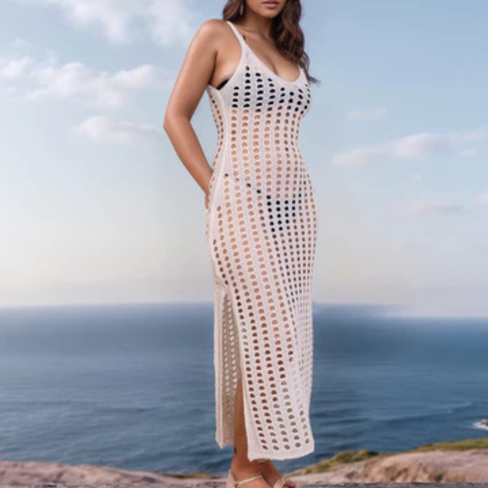 Vestido Saída de Praia Feminino Longo em Crochê Rendado Ferrazi